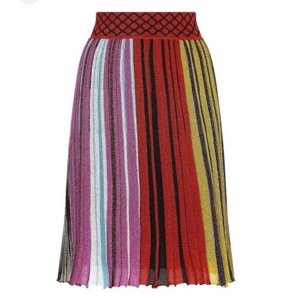 Missoni Lurex Metallic Pleated Skirt Shimmer Multicolor Stripe 46 US 10 M/L $970 - Picture 1 of 4